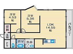 リリアン千里南 2LDKの間取図画像