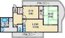 山田マンションビューテラス 2LDKの間取図画像