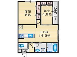 クレストK 2LDKの間取図画像