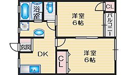 神吉マンション南棟 2DKの間取図画像