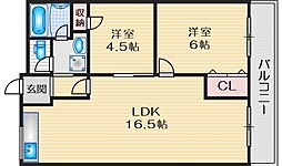 パインハイツ 2LDKの間取図画像