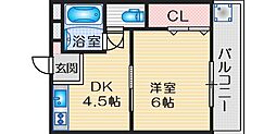 服部マンション 1DKの間取図画像