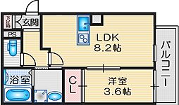 プライムコート豊津 1LDKの間取図画像