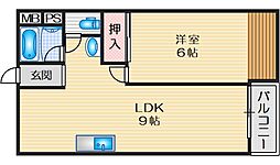 南千里第2コーポラスB棟 1LDKの間取図画像