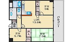 ハルフィー江坂 3LDKの間取図画像