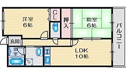 山田マンションビューテラス 2LDKの間取図画像