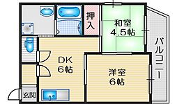 グラン・メゾン内本町 2DKの間取図画像