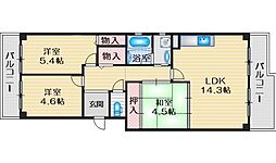 緑地公園グランドハイツ 3LDKの間取図画像