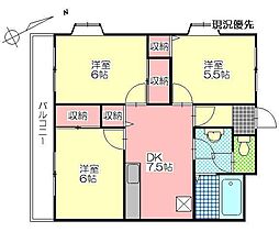 エクセル船小路 3DKの間取図画像
