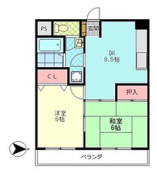 舞鶴Apartment 2DKの間取図画像