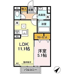リオン上野丘 1LDKの間取図画像