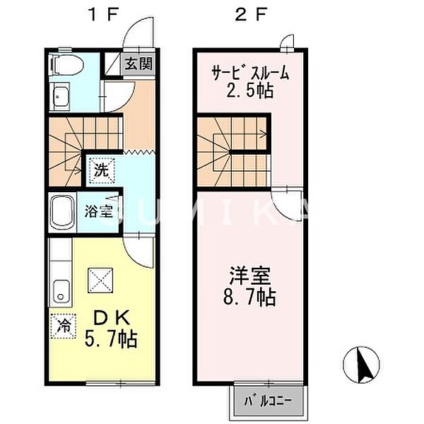 キューブ ｜岡山県岡山市南区新保(賃貸テラスハウス1SDK・2階・42.65㎡)の写真 その2