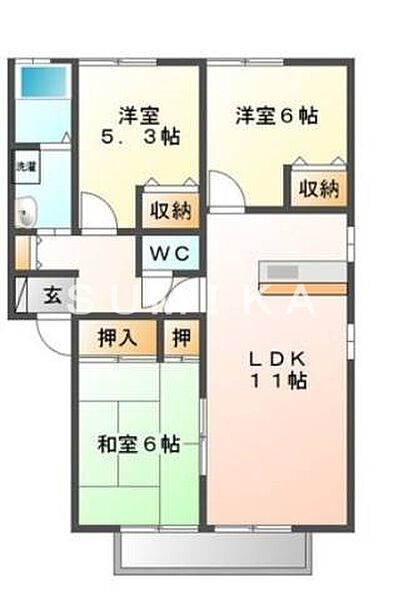 ＭＧパレスＡ ｜岡山県岡山市北区中仙道2丁目(賃貸アパート3LDK・2階・64.82㎡)の写真 その2