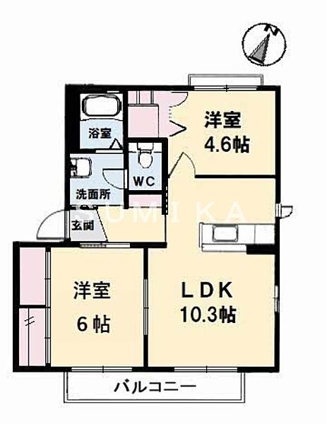 シャーメゾン大福 Ｄ棟 ｜岡山県岡山市南区大福(賃貸アパート2LDK・2階・50.04㎡)の写真 その2