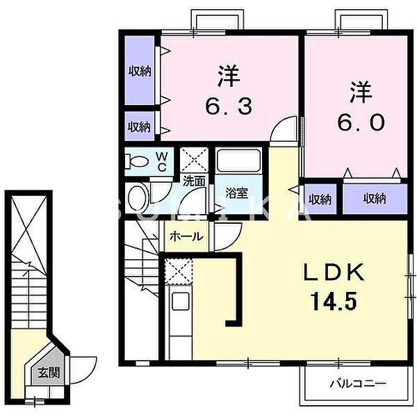 プロメナーデ ｜岡山県岡山市南区大福(賃貸アパート2LDK・2階・64.97㎡)の写真 その2