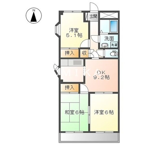 ファインヴィーブル ｜岡山県岡山市北区下中野(賃貸アパート3DK・3階・58.32㎡)の写真 その2