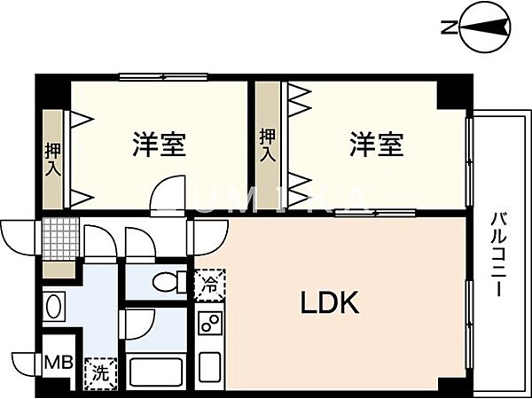 マ・ベル・エトワール ｜岡山県岡山市北区新屋敷町3丁目(賃貸マンション2LDK・1階・60.15㎡)の写真 その2