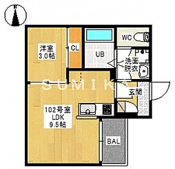 ＲＥＧＡＬＥＳＴ　ＪＭ　下伊福 3階1LDKの間取り