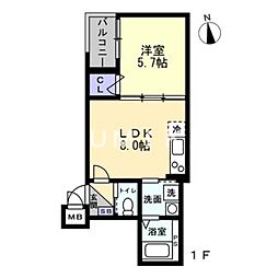 アシェント医大前 1階1LDKの間取り