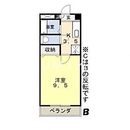 フォレスト東古松 1Kの間取図画像