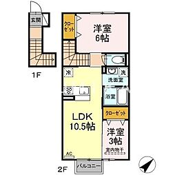 グレイスホームC棟 2LDKの間取図画像