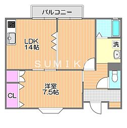 メゾン桜2号棟 1LDKの間取図画像
