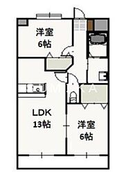 プレジール奥田 2LDKの間取図画像