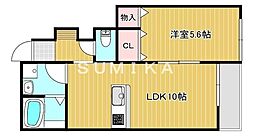 アイタウン庭瀬A棟 1LDKの間取図画像