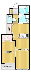 アイタウン庭瀬C棟 1LDKの間取図画像