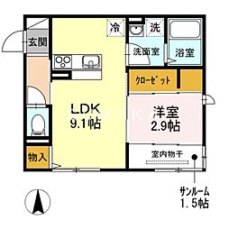 Sunrise岡山駅前 1LDKの間取図画像
