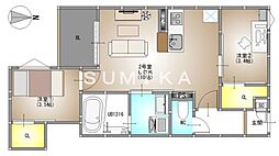 岡山市北区伊島町1丁目アパート 2LDKの間取図画像