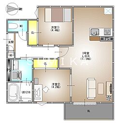 岡山市北区伊島町1丁目アパート 2LDKの間取図画像