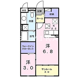 カーサスウィート 1LDKの間取図画像