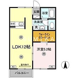 ベルジュールB 1LDKの間取図画像