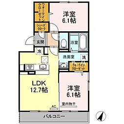 ソレイユB 2LDKの間取図画像