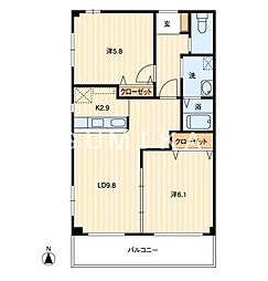 フォブール中仙道B 2LDKの間取図画像