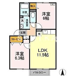 フロールB 2LDKの間取図画像