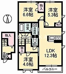 グランドール津高壱番館 3LDKの間取図画像