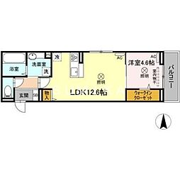 ベイブランシェ奥田 1LDKの間取図画像