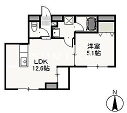 アーバン富田町 1LDKの間取図画像