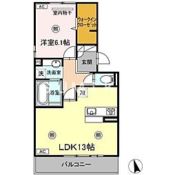 ジャンティーユ2A棟 1LDKの間取図画像