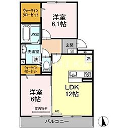 グランドソレイユC 2LDKの間取図画像