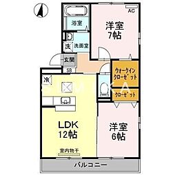 サンクレイドル下中野 2LDKの間取図画像