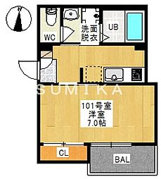 レガリスト下中野 1Kの間取図画像