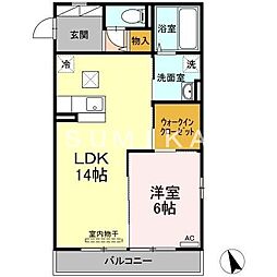 セジュール西川原 1LDKの間取図画像