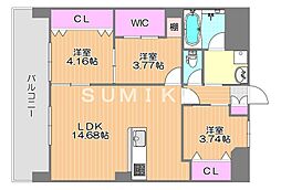 岡山市北区西島田町マンション 3LDKの間取図画像