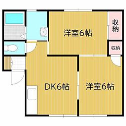 グリーンハイツ福島FB棟 2DKの間取図画像