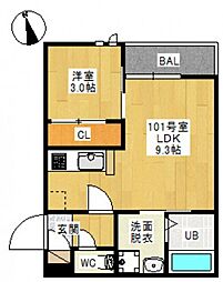 グランティックワン新保 1LDKの間取図画像