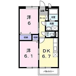 メゾン・ド・フルールB 2DKの間取図画像