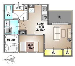 REGALEST 今 1LDKの間取図画像
